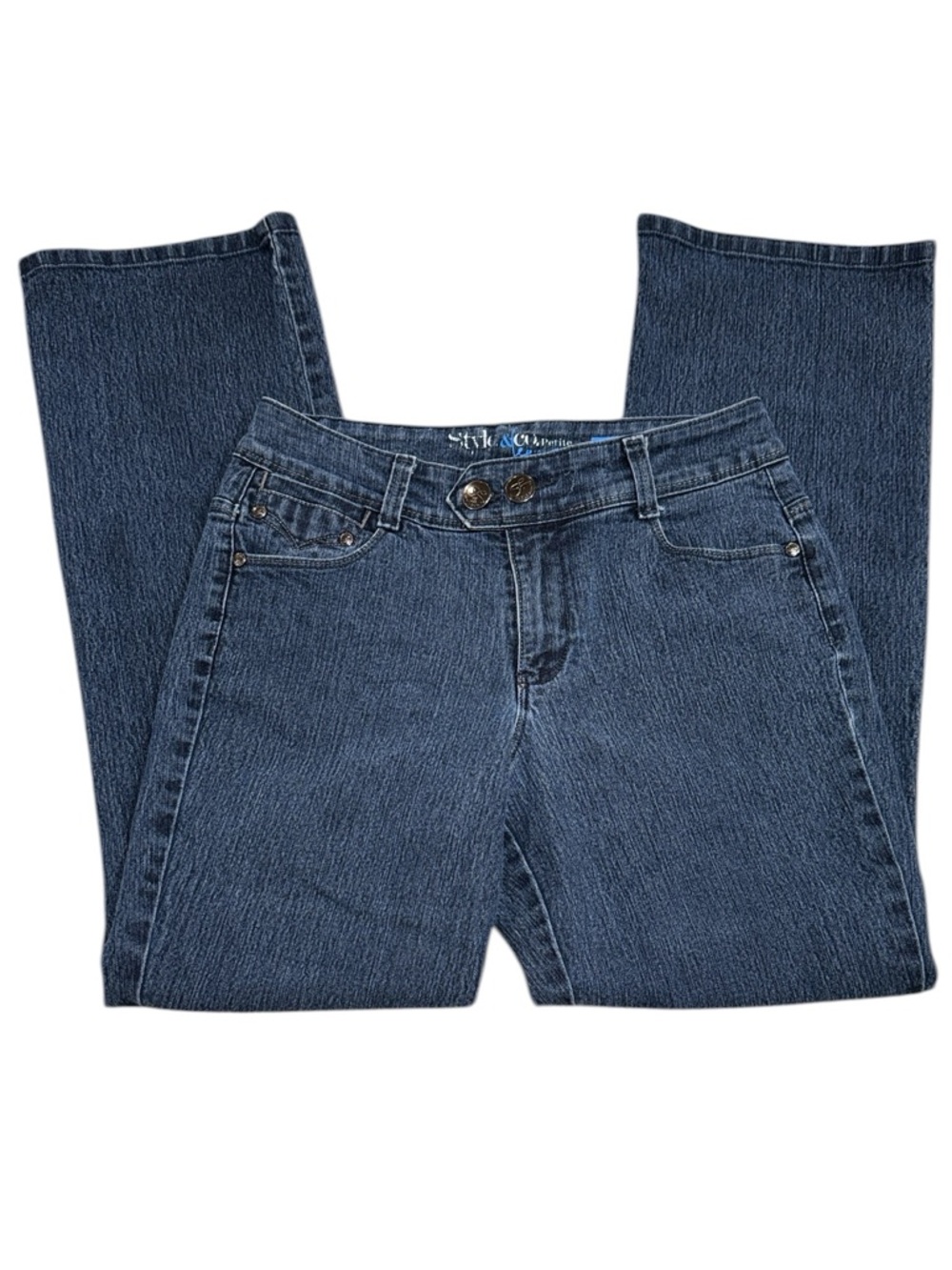 Style & Co Petite Bootcut Jeans Size 6P Dark Wash Stretch Double Button